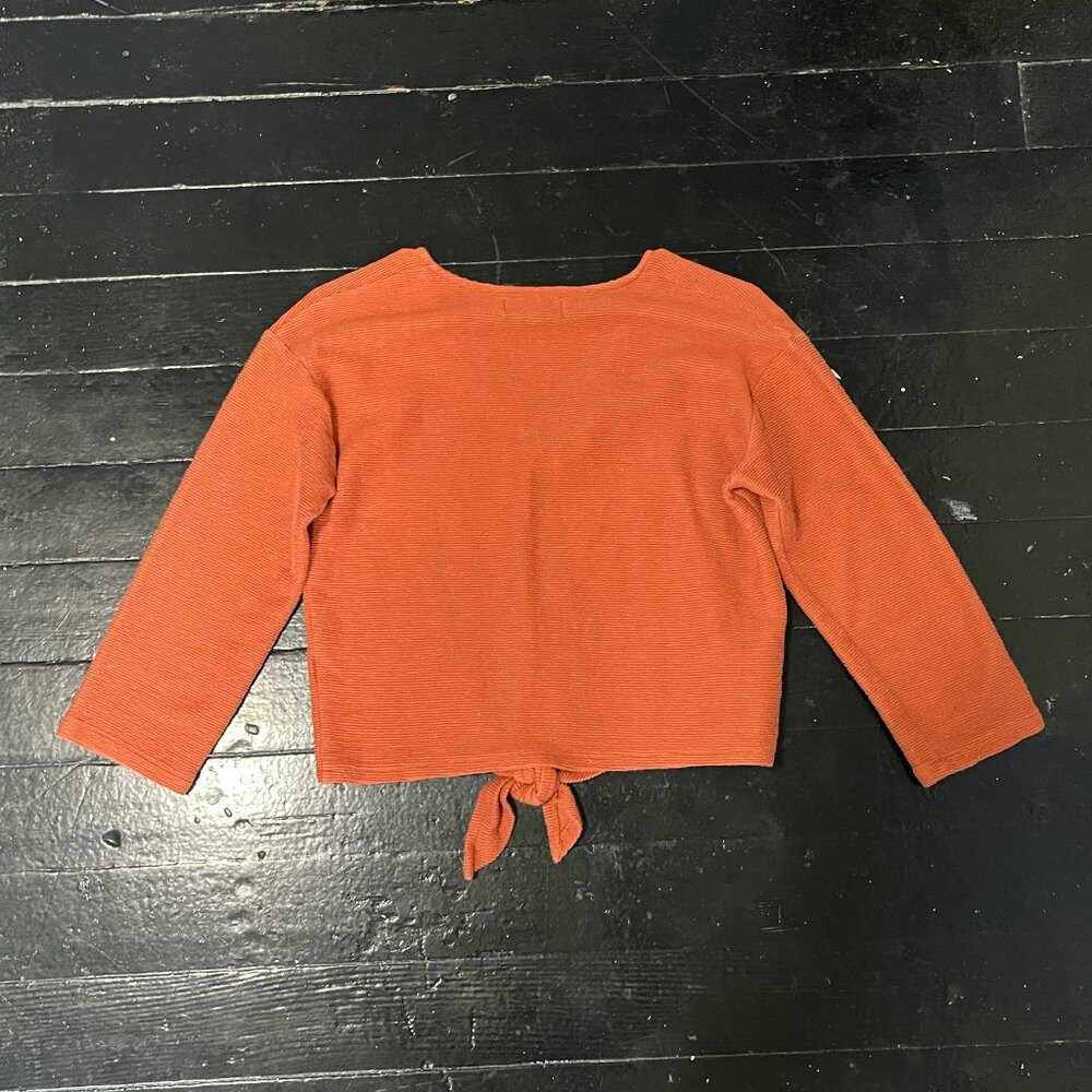 Madewell Texture & Thread Long-Sleeve Tie-Front Top Women's S Orange 3/4 sleeve - Picture 5 of 6